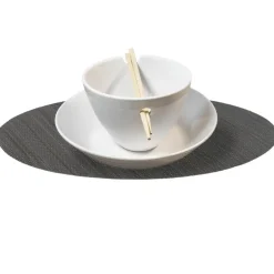 QUVIO Placemat ovaal - 32 x 45 cm - Grijs/bruin - Set van 6