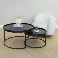 QUVIO Salontafel Sara - Set van 2 - FSC® mangohout - Metaal - Zwart