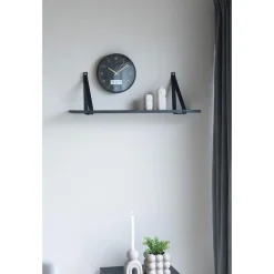 QUVIO Wandplank zwevend met lederen banden – 80x20 cm – Hout - Zwart