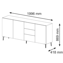 Ravenna B dressoir ladekast 200 3D3S gefreesd MDF folie mat