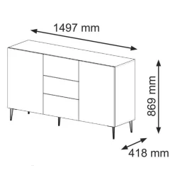 Ravenna B dressoir ladekast 150 2D3S gefreesd MDF folie mat