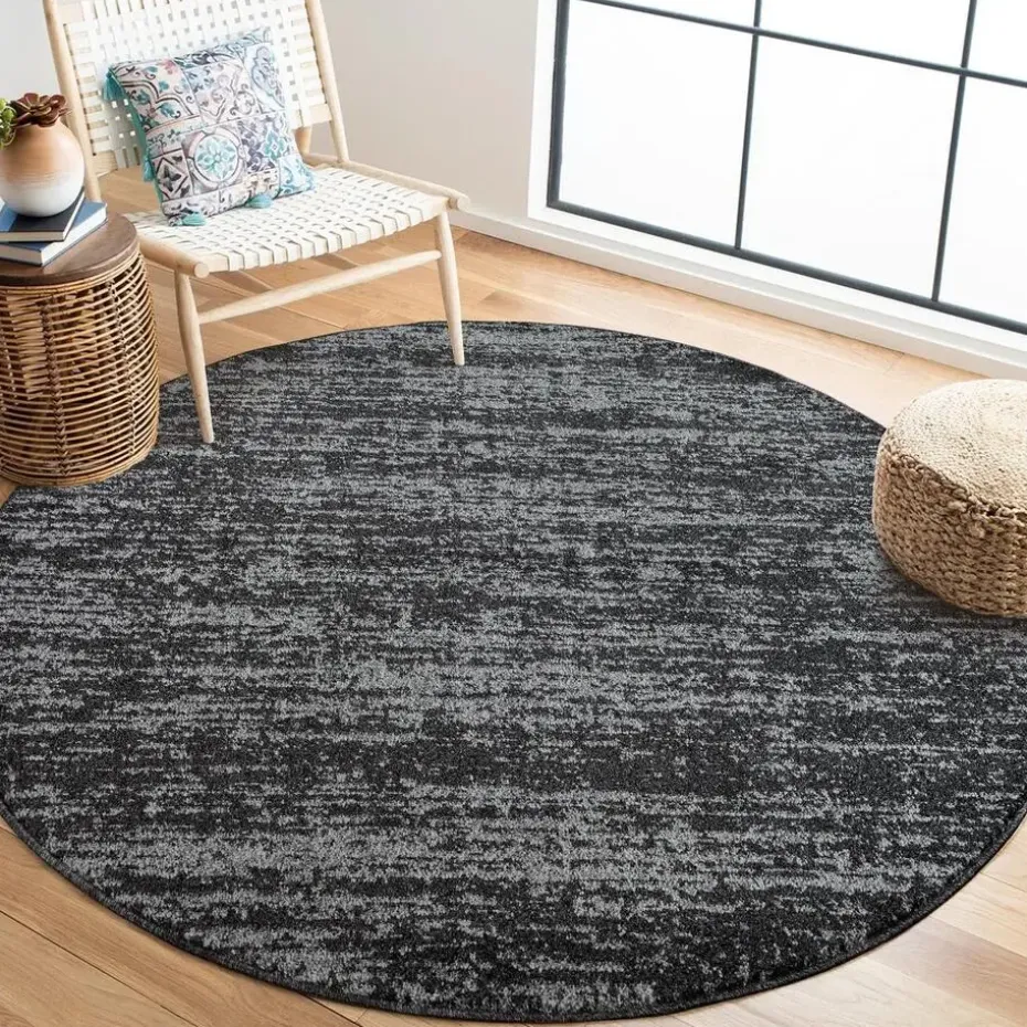 Relax Oslo - Laagpolig Effen Vloerkleed - Zwart Grijs - 200 CM ROND