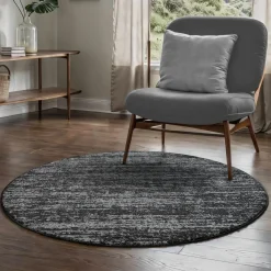 Relax Oslo - Laagpolig Effen Vloerkleed - Zwart Grijs - 200 CM ROND