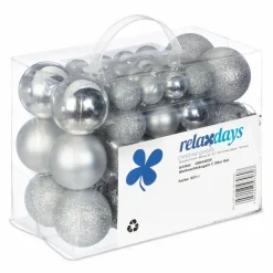 Relaxdays kerstballen - 50x st - zilver - 3, 4 en 6 cm -kunststof