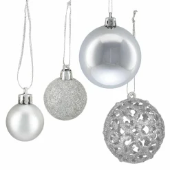 Relaxdays kerstballen - 50x st - zilver - 3, 4 en 6 cm -kunststof