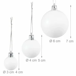 Relaxdays kerstballen - 100x st - wit - 3, 4 en 6 cm -kunststof