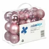 Relaxdays kerstballen - 50x - lichtroze - 3, 4 en 6 cm -kunststof
