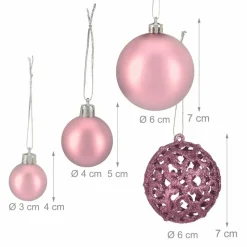 Relaxdays kerstballen - 50x - lichtroze - 3, 4 en 6 cm -kunststof
