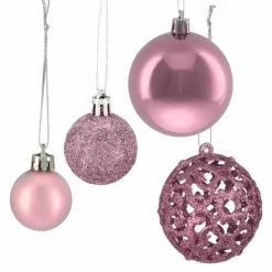 Relaxdays kerstballen - 50x - lichtroze - 3, 4 en 6 cm -kunststof
