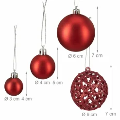 Relaxdays kerstballen - 50x - rood - 3, 4 en 6 cm -kunststof