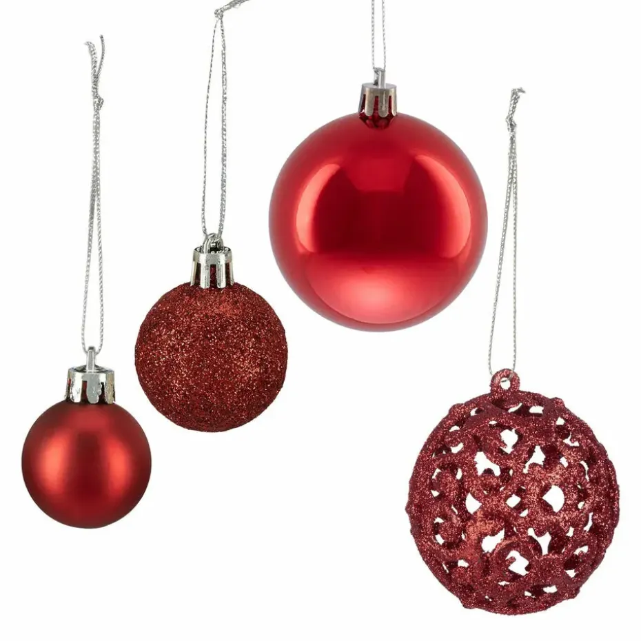 Relaxdays kerstballen - 50x - rood - 3, 4 en 6 cm -kunststof