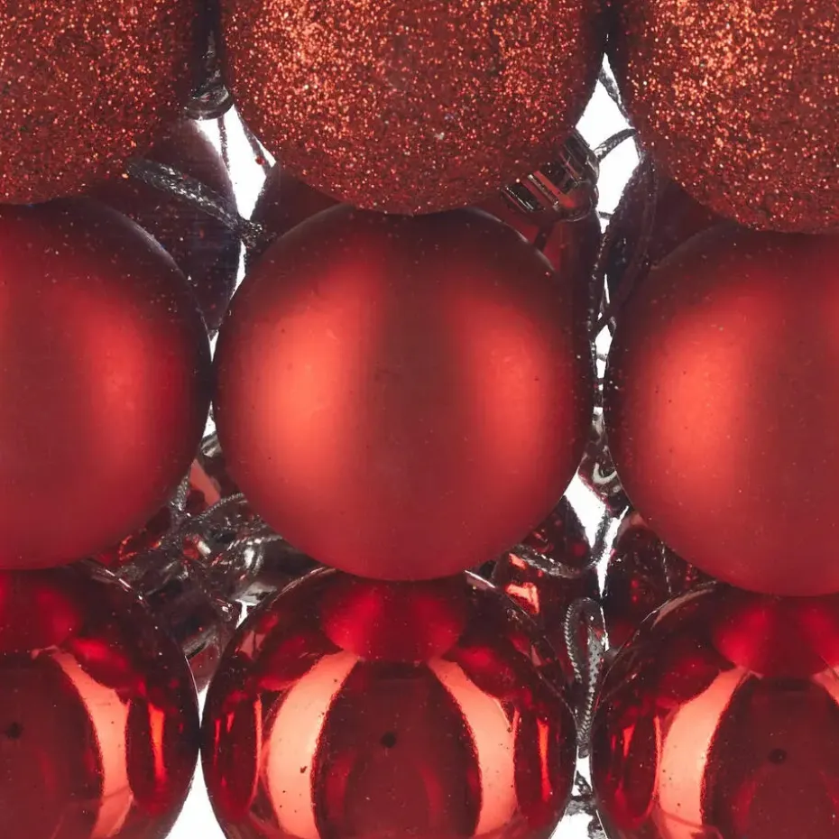 Relaxdays kerstballen - 50x - rood - 3, 4 en 6 cm -kunststof