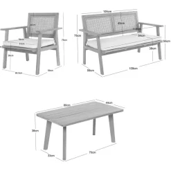 Rieten en massief houten tuinset in roze