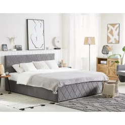 ROCHEFORT - Bed met opbergruimte - Grijs - 140 x 200 cm - Fluweel