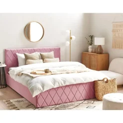 ROCHEFORT - Tweepersoonsbed - Roze - 160 x 200 cm - Fluweel