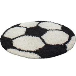 Rond Fun Voetbal Vloerkleed Kinderkamer - Ø100 cm - Zwart Wit - Kids Speeltapijt