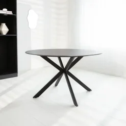 Ronde eettafel Yuna Ø150 cm marmerlook grijs - Stoneware - Grijs