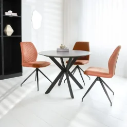 Ronde eettafel Yuna Ø150 cm marmerlook grijs - Stoneware - Grijs