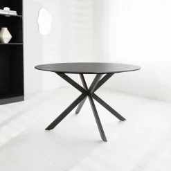 Ronde eettafel Yuna Ø150 cm marmerlook zwart - Stoneware - Zwart