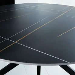 Ronde eettafel Yuna Ø150 cm marmerlook zwart - Stoneware - Zwart