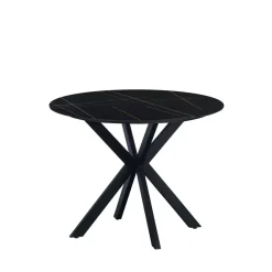 Ronde eettafel Yuna Ø150 cm marmerlook zwart - Stoneware - Zwart