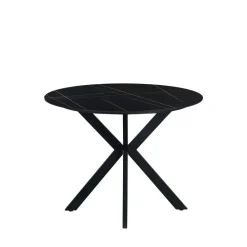 Ronde eettafel Yuna Ø150 cm marmerlook zwart - Stoneware - Zwart