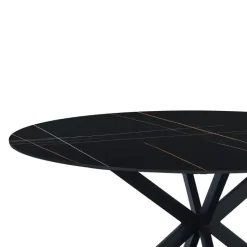 Ronde eettafel Yuna Ø150 cm marmerlook zwart - Stoneware - Zwart