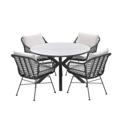 Ronde 4-persoons tuinset - Edison tafel - 4 Margriet stoelen
