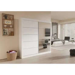 Rousseau Kledingkast Mike - 183 x 53 x 198 cm - Met spiegel - Wit