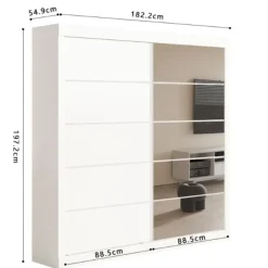 Rousseau Kledingkast Mike - 183 x 53 x 198 cm - Met spiegel - Wit