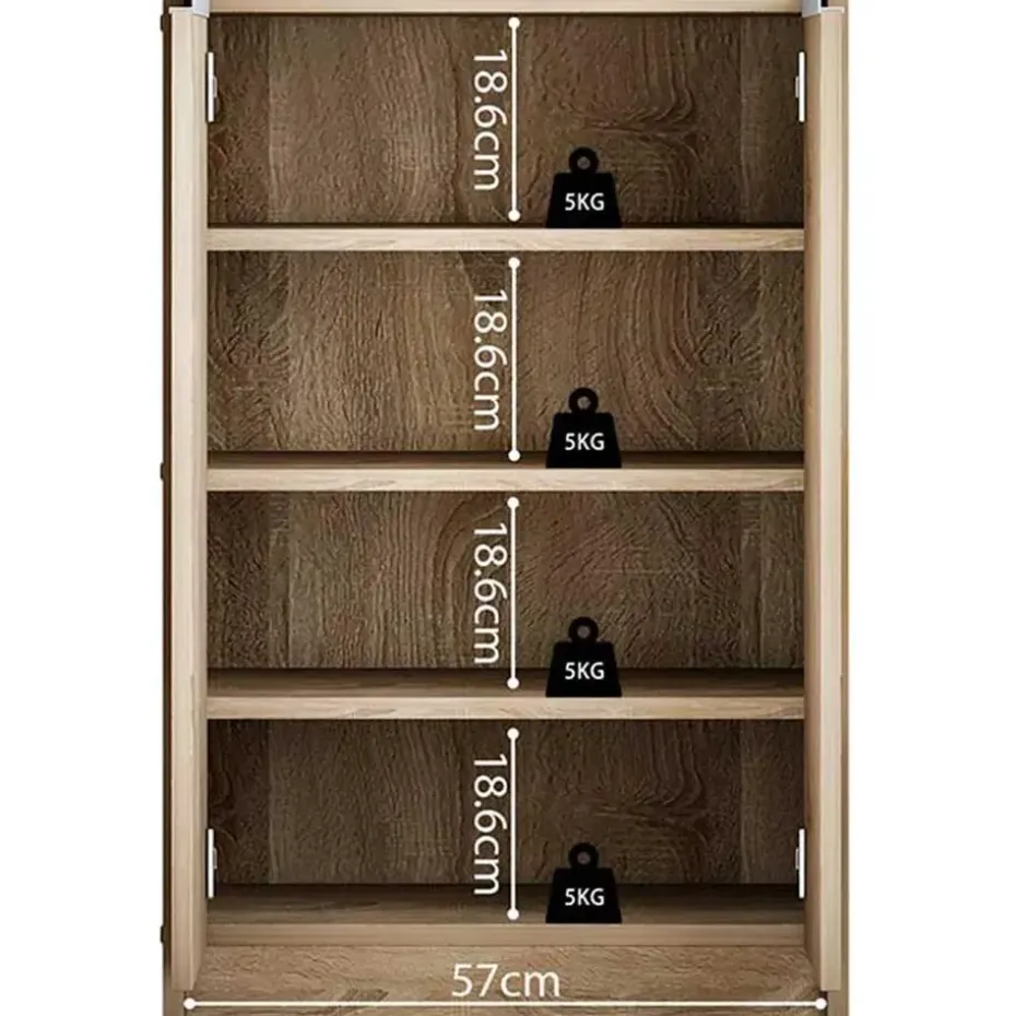 Rousseau Lilly' Sonoma Schoenenkast - 2 Deurs Spaanplaat - H90 x B60 x D35 cm