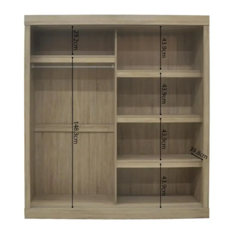 Rousseau Schuifdeurkast Mike - 182,5 x 52,5 cm x 197,5 cm - Sonoma-afwerking