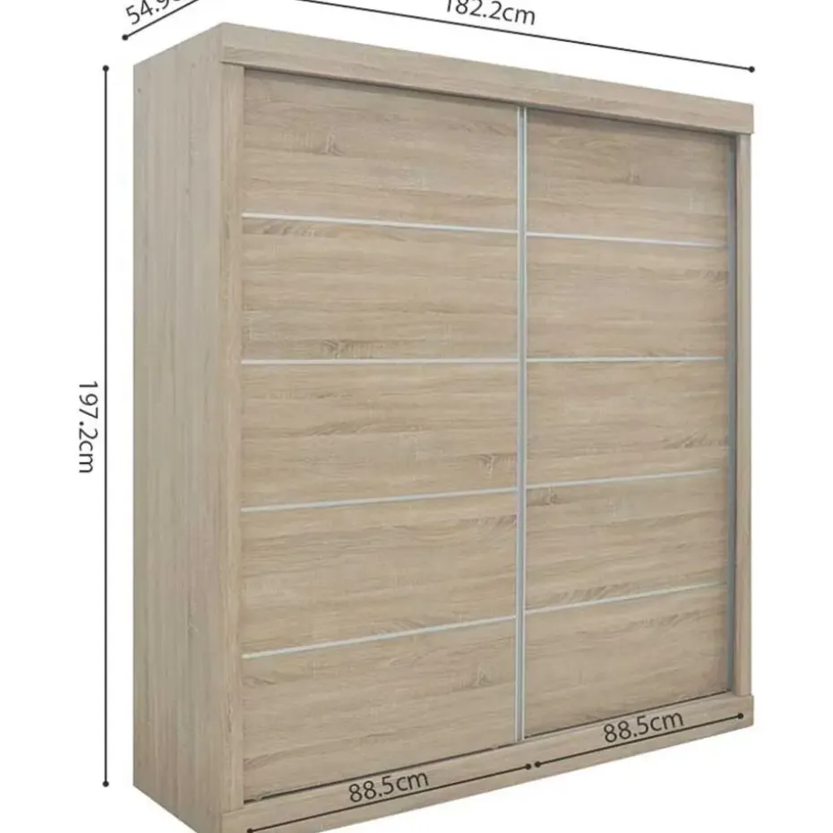 Rousseau Schuifdeurkast Mike - 182,5 x 52,5 cm x 197,5 cm - Sonoma-afwerking