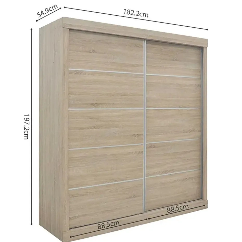 Rousseau Schuifdeurkast Mike - 182,5 x 52,5 cm x 197,5 cm - Sonoma-afwerking