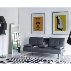 ROXEN - Slaapbank 3-zits - Donkergrijs - Polyester