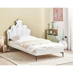 RUBIAN - Bed met LED - Wit - 90 x 200 cm - Fluweel