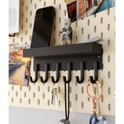 Ruhhy Kapstok - zwart - 8 x 24 cm - ijzer - 6 haken - met plank