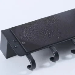 Ruhhy Kapstok - zwart - 8 x 24 cm - ijzer - 6 haken - met plank