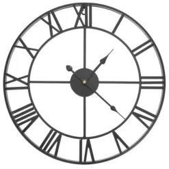 Ruhhy Wandklok/muur klok Vintage - metaal - zwart - D47 cm - 3D