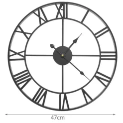 Ruhhy Wandklok/muur klok Vintage - metaal - zwart - D47 cm - 3D