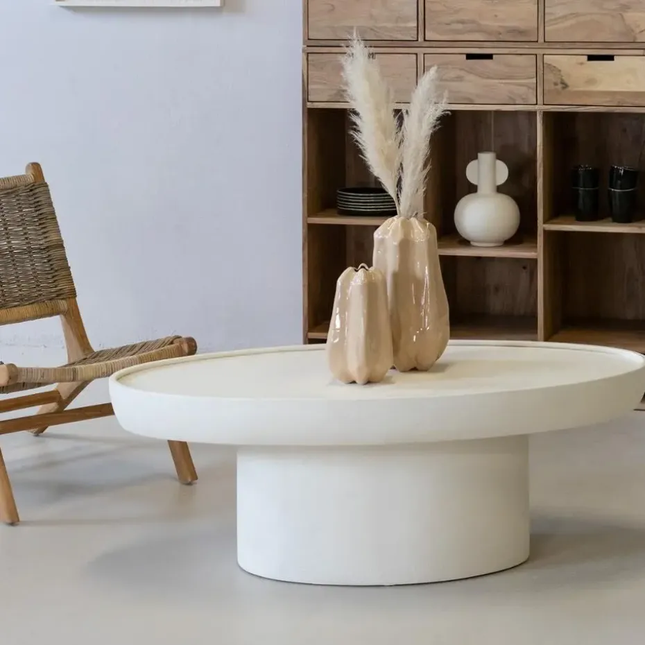 Salontafel Ovaal - Beige - Betonlook - 120cm - Tess