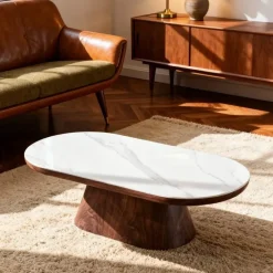 Salontafel Ovaal - Walnoot Hout/Keramisch - 120x60x38cm - Alba