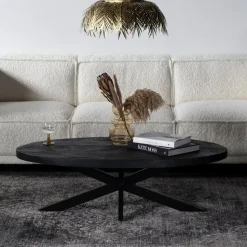 Salontafel Ovaal - Zwart - 130cm - Mangohout - Tafel Mansour