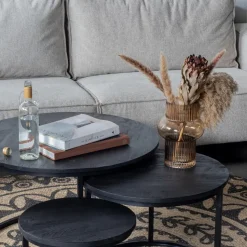 Salontafel Rond - Mangohout Zwart - Set Van 3 - Tres