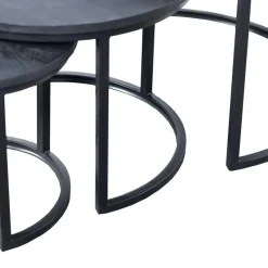 Salontafel Rond - Mangohout Zwart - Set Van 3 - Tres