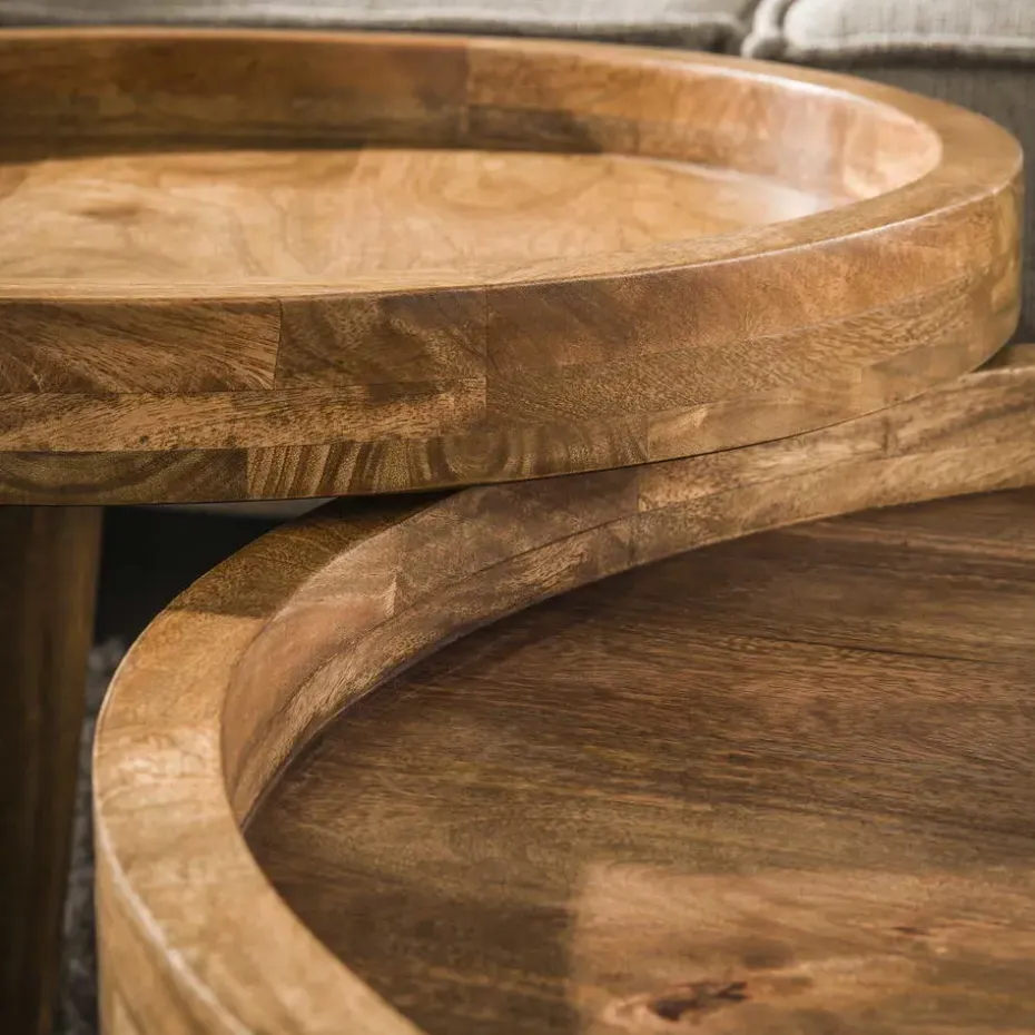 Salontafel Rond - Naturel Mangohout - Set Van 2 - Tripod