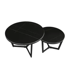 Salontafel set van 2 Brady marmer zwart rond 68,50x69x43 cm Stoneware