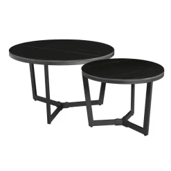 Salontafel set van 2 Brady marmer zwart rond 68,50x69x43 cm Stoneware