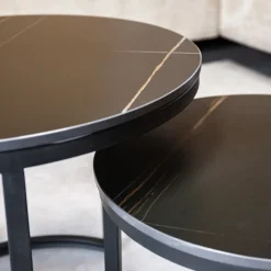 Salontafel set van 2 Paige marmer zwart rond - 53x53x47 cm - Stoneware - Zwart