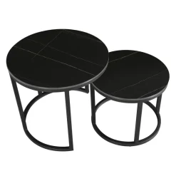 Salontafel set van 2 Paige marmer zwart rond - 53x53x47 cm - Stoneware - Zwart